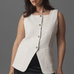 NWT - Anthropologie - Maeve Square-Neck Tweed Vest - Cream